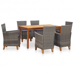Dining Set Natural, grey, dark grey PE rattan 7 Piece S...