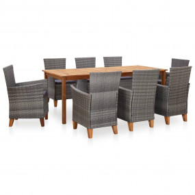 Dining Set Natural, Grey, Dark Grey (cushion)