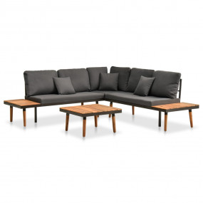 Sofa Set Dark Grey Solid Acacia Wood Large Removable Co...