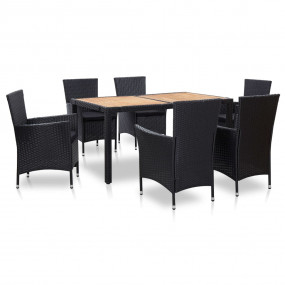 Dining Set Black PE rattan, solid acacia wood, powder-c...
