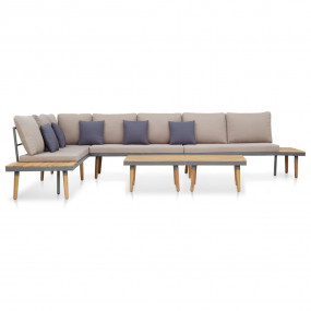 Garden Lounge Set Brown and Grey Solid Acacia Wood, Ste...