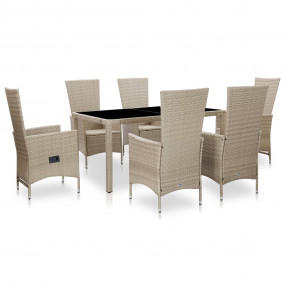 Outdoor Dining Set Beige PE Rattan 29.5 x 59.1 in
