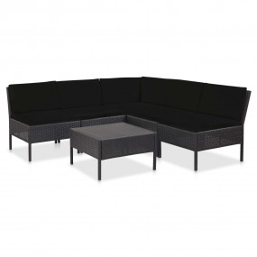 Garden Lounge Set Black Poly rattan, powder-coated stee...
