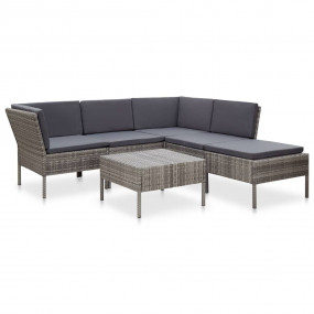 Garden Lounge Set Gray Poly Rattan, Powder-Coated Steel...