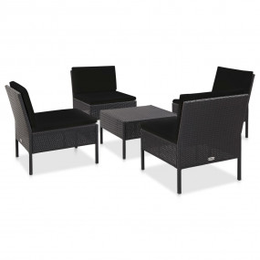 Garden Sofa Set Black PE (polyethylene) rattan, powder-...