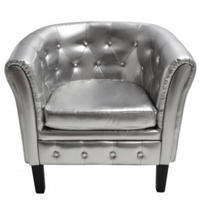 Chesterfield Silver Wooden frame, Faux leather upholste...