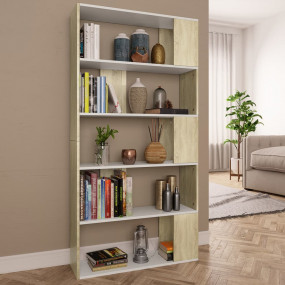 Book Cabinet White and Sonoma Oak Engineered wood Mediu...