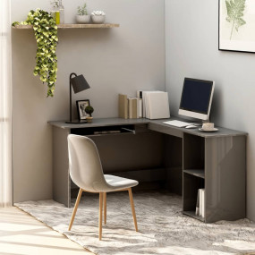 Corner Desk High gloss grey Engineered wood Sliding Com...