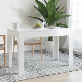 Dining Table High Gloss White Engineered Wood Medium Di...