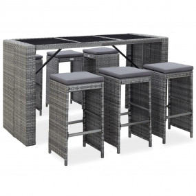 Garden Bar Set Grey PE rattan 7 Piece Set  Removable Co...
