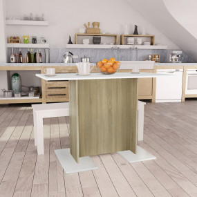 Dining Table White and Sonoma Oak Engineered Wood Stand...