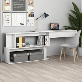 Desk High gloss white Engineered wood Large Rotatable D...