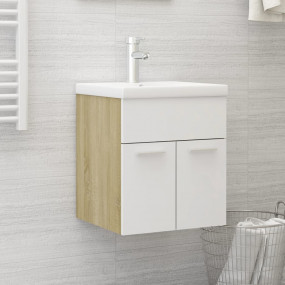 Sink Cabinet White and Sonoma Oak Engineered Wood Bathr...