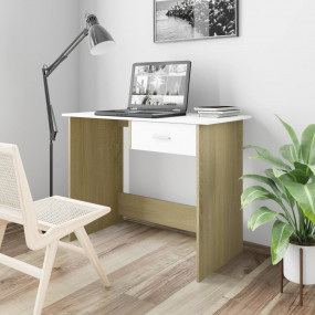 Desk White and Sonoma Oak Engineered Wood Medium Storag...