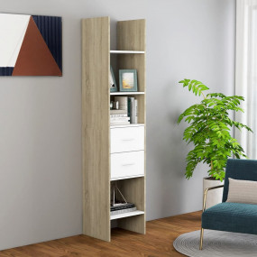 Book Cabinet White and sonoma oak Engineered wood Large
