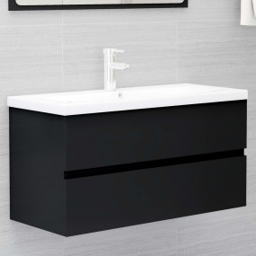 Sink Cabinet Black Engineered Wood 35.4 x 15.2 x 17.7 i...