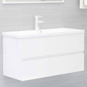 Sink Cabinet High Gloss White Engineered Wood Storage