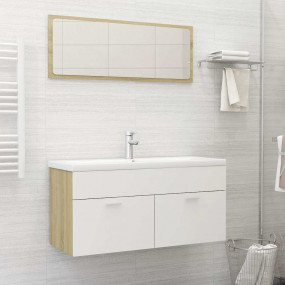 Bathroom Furniture Set White and sonoma oak Engineered ...
