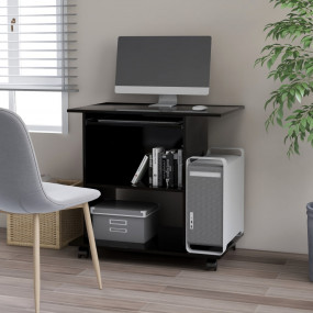 Computer Desk Black Engineered Wood Compact Rollable
