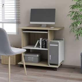 Computer Desk White and Sonoma Oak Engineered wood Medi...