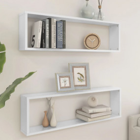 Wall Shelf Set of 2 High gloss white Engineered wood