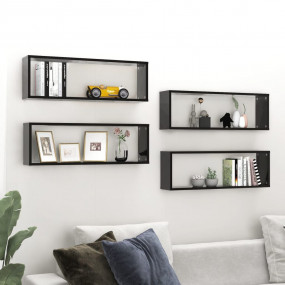 Wall Shelf Set of 4 Black Engineered wood 31.5x5.9x10.4...
