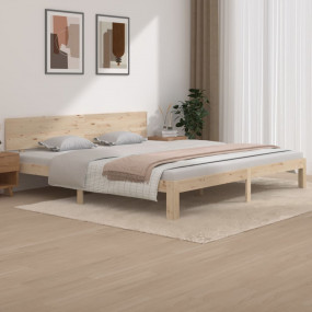 Bed Frame Natural Wood Solid pine wood, Plywood Double ...