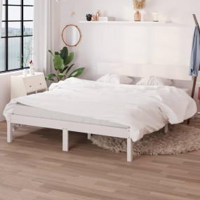 Bed Frame White Solid pine wood 55.1x78.7 in Durable Be...