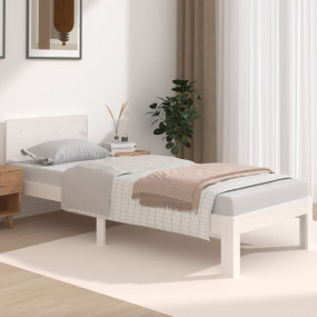 Bed Frame White Solid Pine Wood Small Single Modern Bed...
