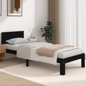 Bed Frame Black Solid Pine Wood Small Single Bed Frame