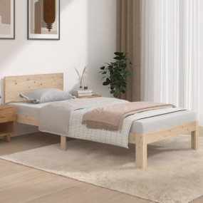 Bed Frame Natural wood Solid pinewood 35.4x74.8 in Bed ...