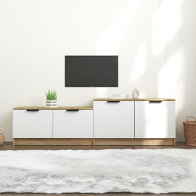 TV Cabinet White and Sonoma Oak Engineered Wood Standar...