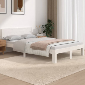 Bed Frame White Solid pinewood Small Double Durable Bed...