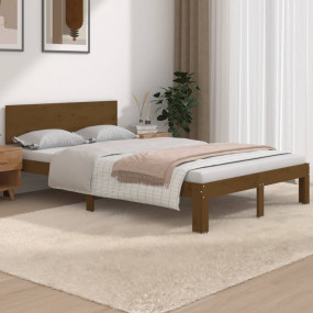 Bed Frame Honey brown Solid pine wood 47x74 in Small Do...