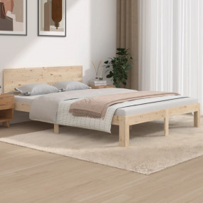 Bed Frame Natural Wood Color Solid pine wood Double Bed...