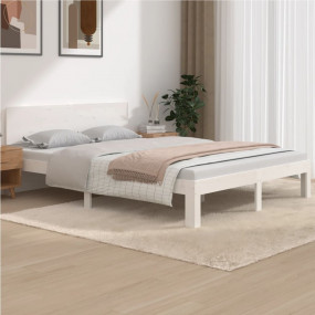 Bed Frame White Solid pine wood 55.1 x 74.8 in Durable