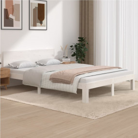 Bed Frame White Solid Pine Wood Double Durable Bed Fram...