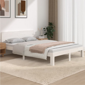 Bed Frame White Solid Pine Wood King Size Simple Bed Fr...