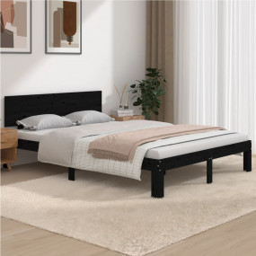 Bed Frame Black Solid pine wood King Size Durable