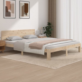 Bed Frame Natural Wood Solid Pine Wood 63 x 79 in