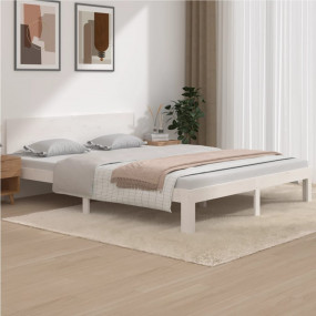 Bed Frame White Solid pine wood Double Durable Bed Fram...