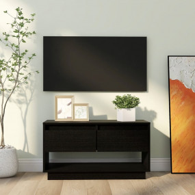 TV Stand Black Solid Pine Wood Medium TV Stand Rectangu...