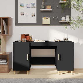 Desk Black Engineered wood, solid eucalyptus wood 55.1x...