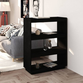Book Cabinet Black Solid Pinewood Medium Book Cabinet