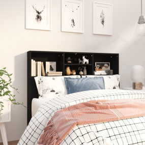 Headboard Cabinet Black Engineered Wood Medium Headboar...