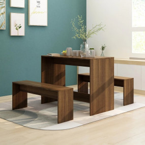 Dining Set Brown Oak Engineered Wood Medium Seats 4 Din...