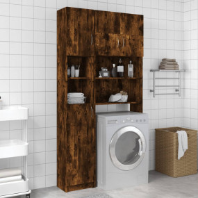 Bathroom Cabinet Smoked Oak Engineered Wood Tall Bathro...