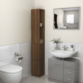 Bathroom Cabinet Brown Oak Engineered Wood Tall Bathroo...