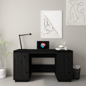 Desk Black Solid Pine Wood Medium Desk Rectangular Mode...