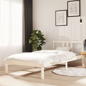 Bed Frame White Solid pinewood, Plywood Twin Durable Be...